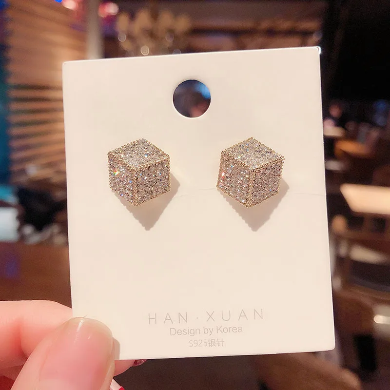 

new statement crystal geometric square earrings