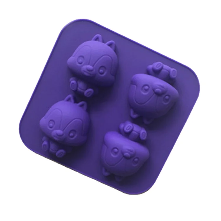 

J069 4 cavity squirrel animal shaped cake soap molds silicone, Random