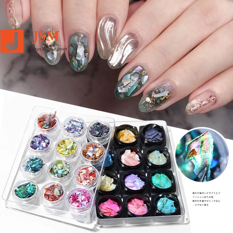 

Beautypapa 12 Colors/Set Nail Art Abalone Shell Nail 3D Nature Thin Aurora Colorful Sea Shell Plate For Nail Art, 12 colors as photo show