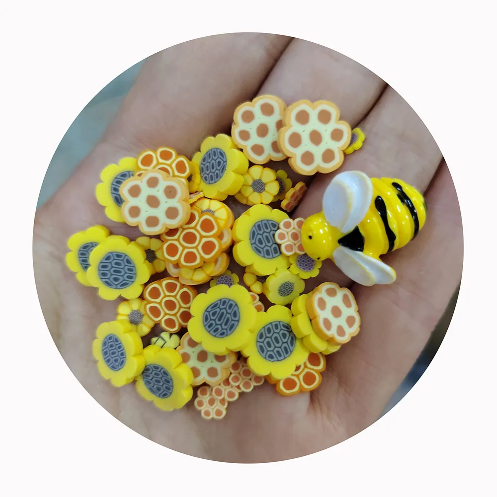 

100bags Mixed Customized Resin Bee Polymer Clay Honeycomb Flower Slices Sprinkles for Slime Crafts Shark Filling Nail Art Deco P