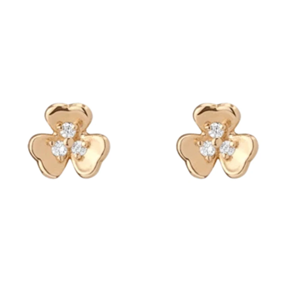 

18k gold vermeil fashion jewelry trendy 925 sterling silver simple style cubic zircon clover stud earrings for women party