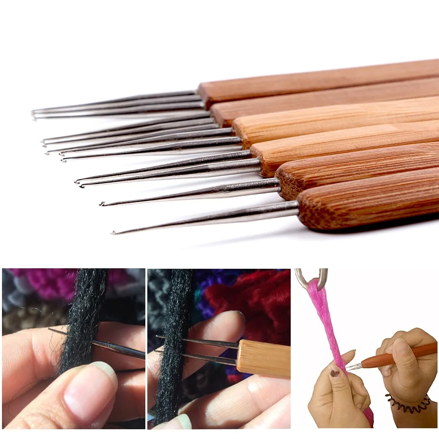 

Wholesale 0.5mm 0.75mm Stainless Steel Bamboo Wood Dreadlocks Crochet Hook Needle For Dreadlock