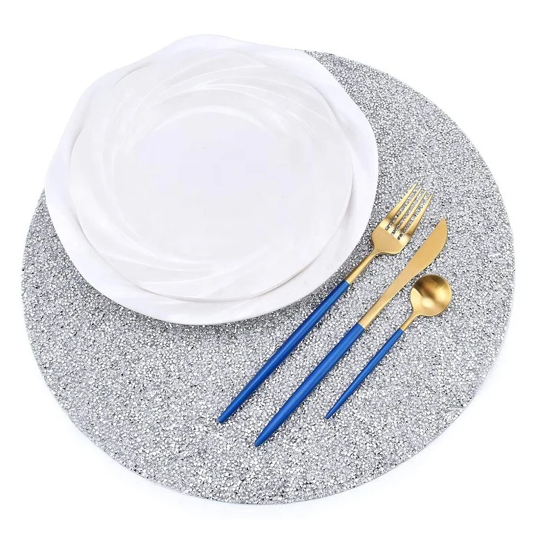 

13 Inch Round Rhinestone Placemat Table mat for Dining, Silver