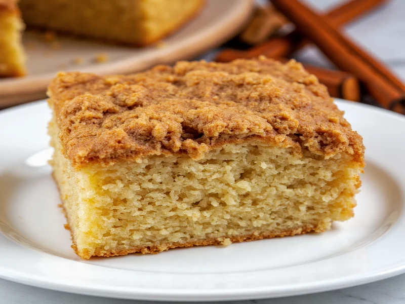 Moist homemade coffee cake slice with cinnamon streusel topping