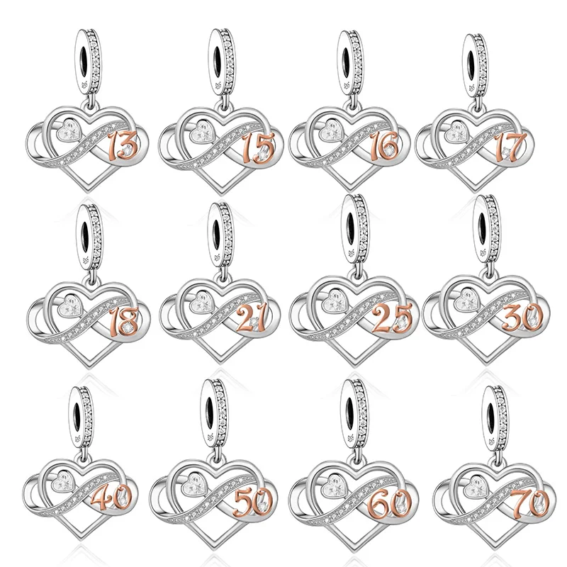 Fit Original Pan Charms Bracelet 925 Sterling Silver Infinity Number Birthday Bead for Women Wedding Graduation Jewelry Making