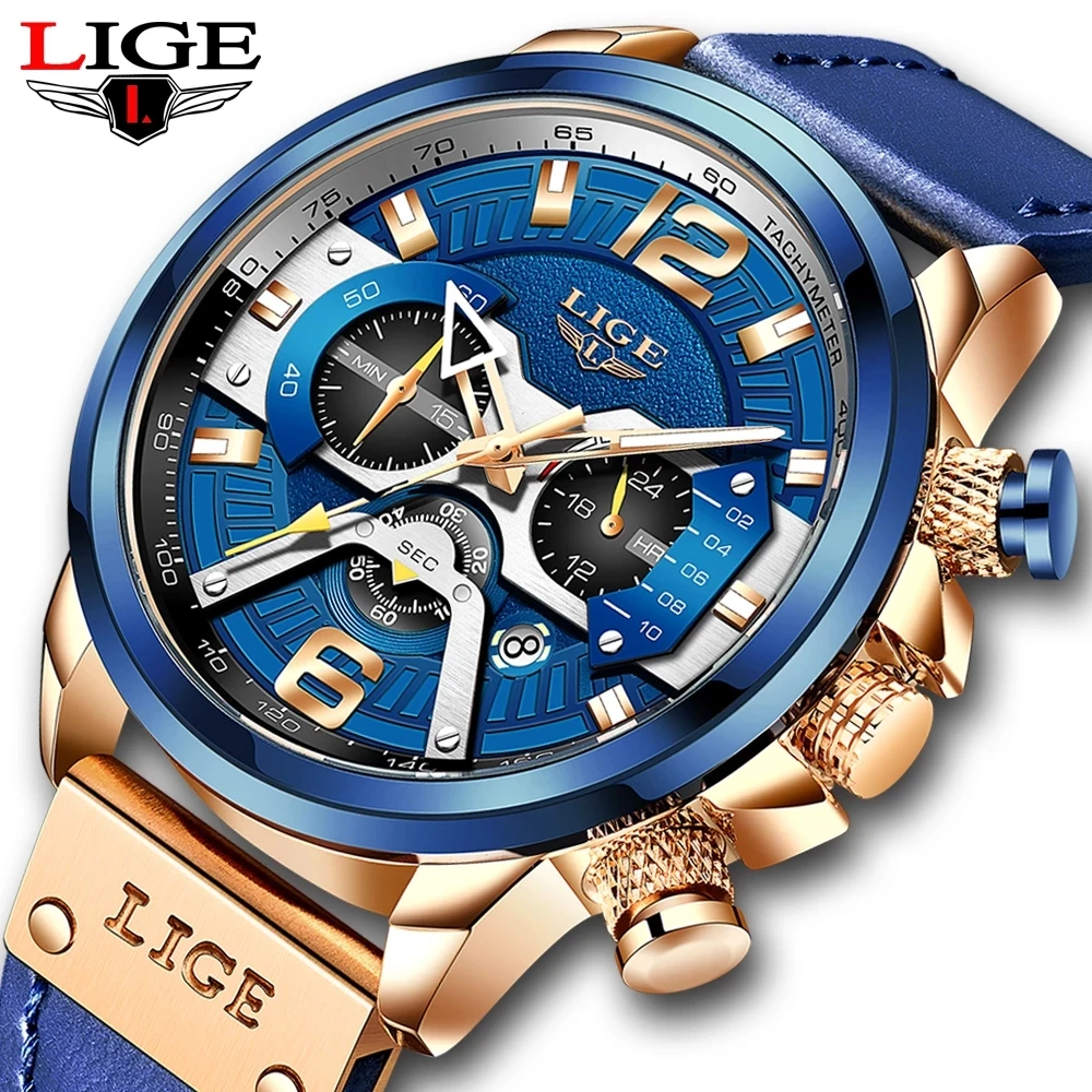 

Lige 8917 Casual Mens Quartz Watches Relojes Date Chrono Water Proof Big Watch for Men