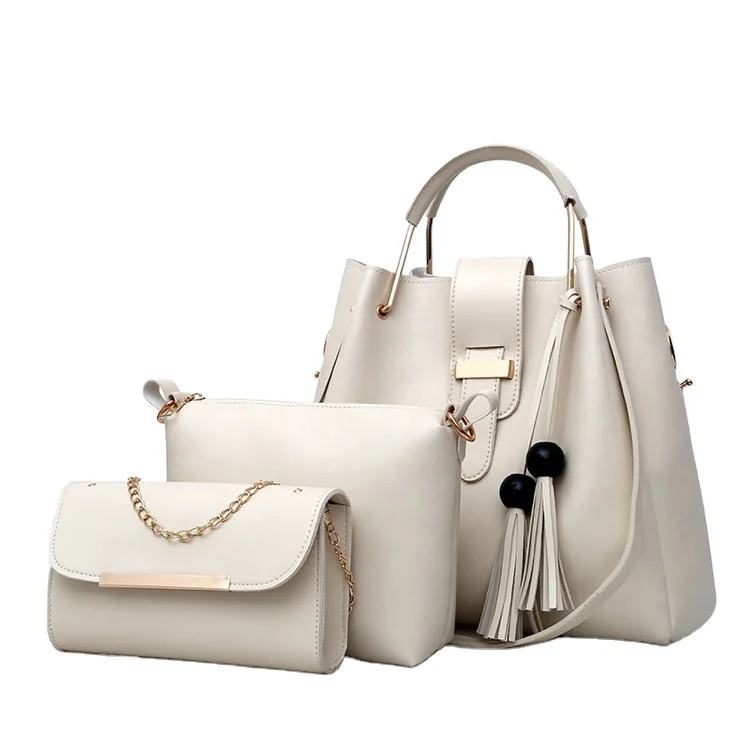 

custom fashion pu tote bags 3 in 1 leather ladies handbags set