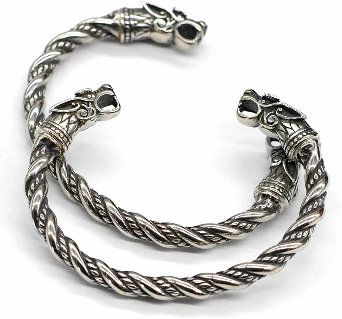 

Vikings Brand Viking Bracelet for Men Pagan Jewelry Norse God Odin Wolf Heads Arm Rings