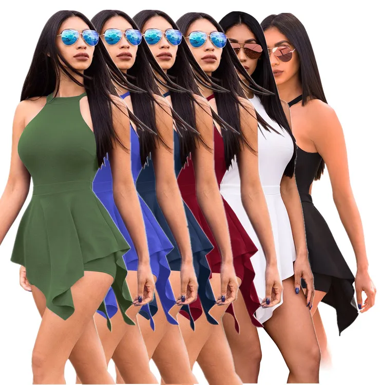 

European And American Sexy Leggings Solid Color Open Back Short Jumpsuit
