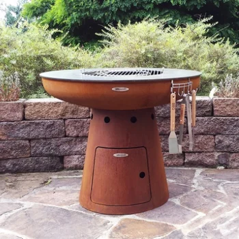 

3mm thick fire grill corten steel bbq with circle plancha, Natural rust