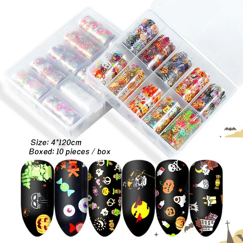 

Misscheering Christmas And Halloween Nail Foil Transfer Paper Set Iridescence Holographic Nail Art Stickers, Mixed color
