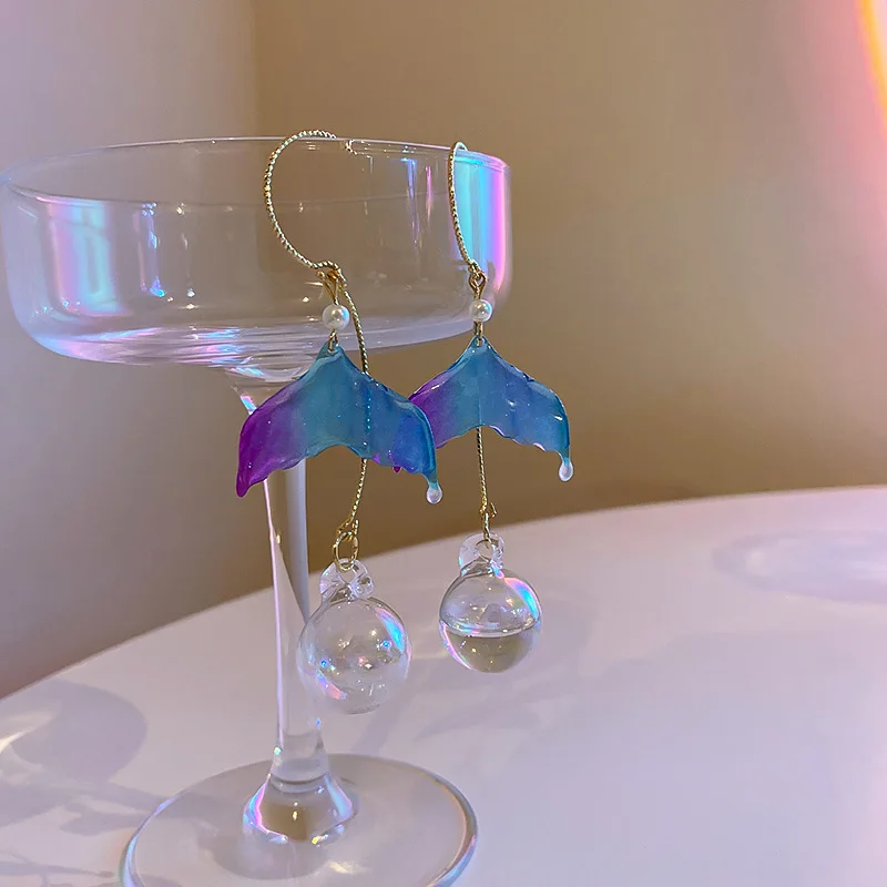 

fashion glass ball drop fish tail earrings
