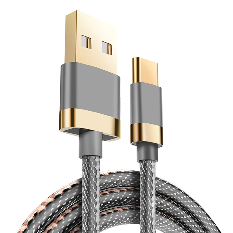 

manufacturer usb charging data cable 3A, braided alloy USB cable in stock nylon cowboy durable golden plating