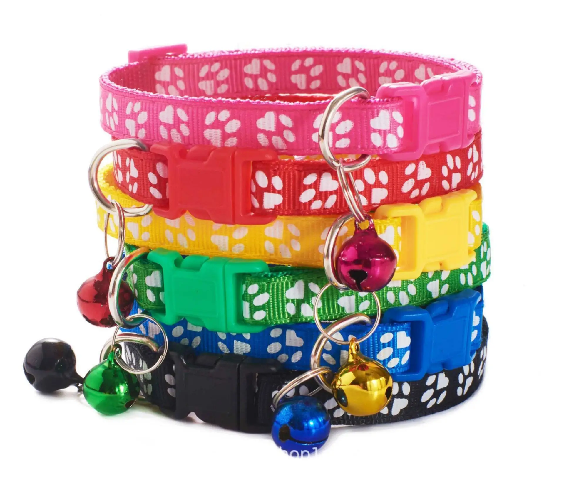 

Kingtale custom adjustable colorful footprint polyester durable cat collar with bell, 19colors