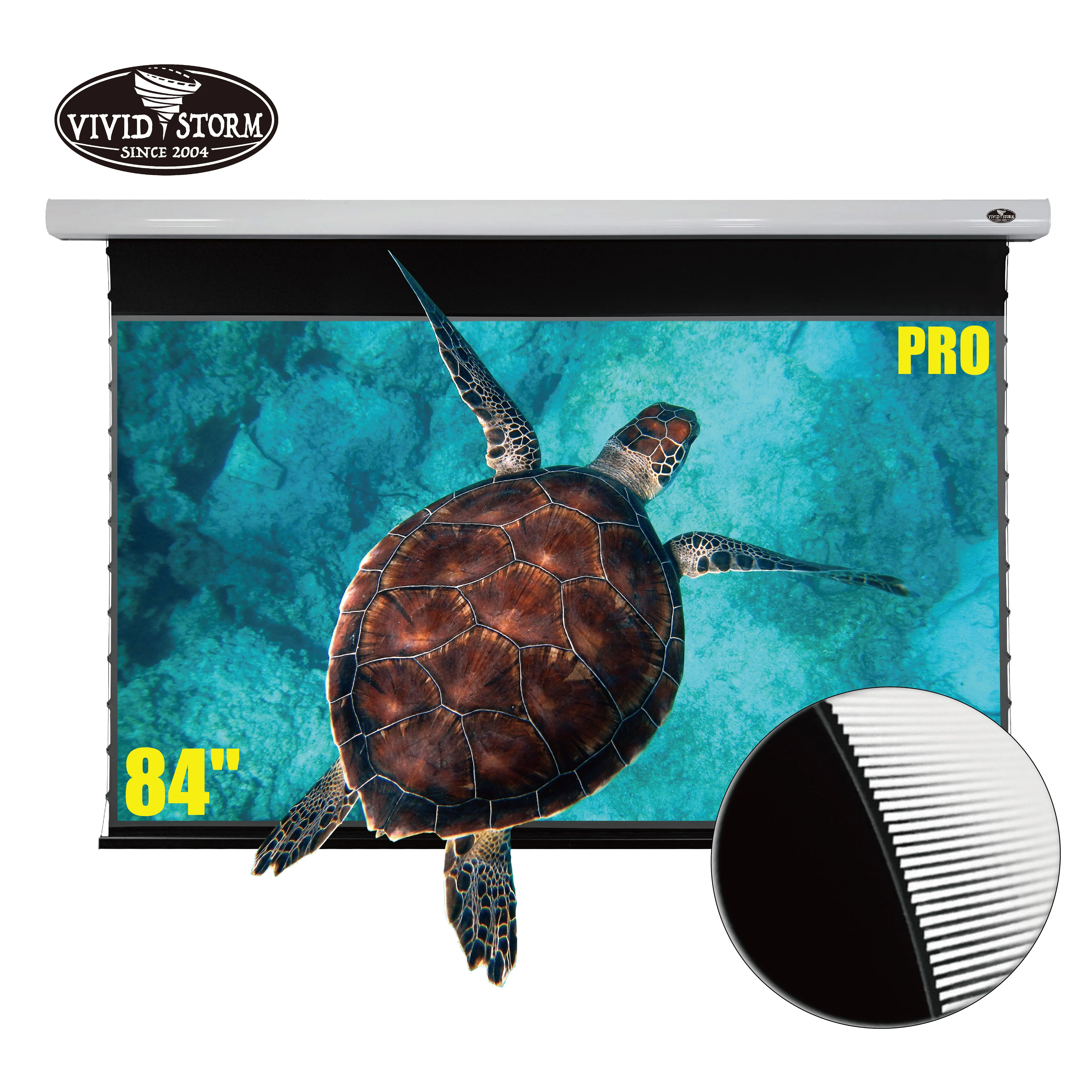 

VIVIDSTORM 84 inch PRO Slimline Automatic Display with Wall/Ceiling Mount,Remote for Home Movie Theater, Slide/Video Showing, White