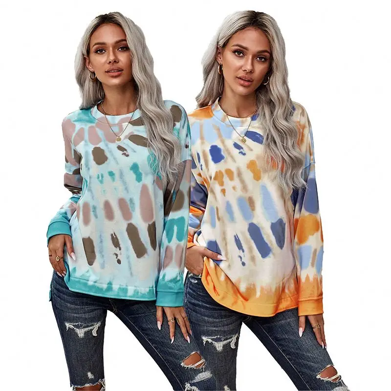 

2020 Fall Winter Loose Casual Color Block Pullover Womens Street Long Sleeve Sweatshirt