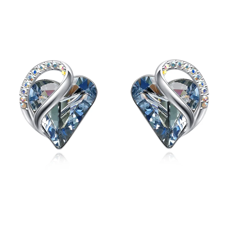 

925 Sterling Silver Needle Heart Earrings Made with Austrian Crystals Birthstone Jewelry Gifts for Women, As pic