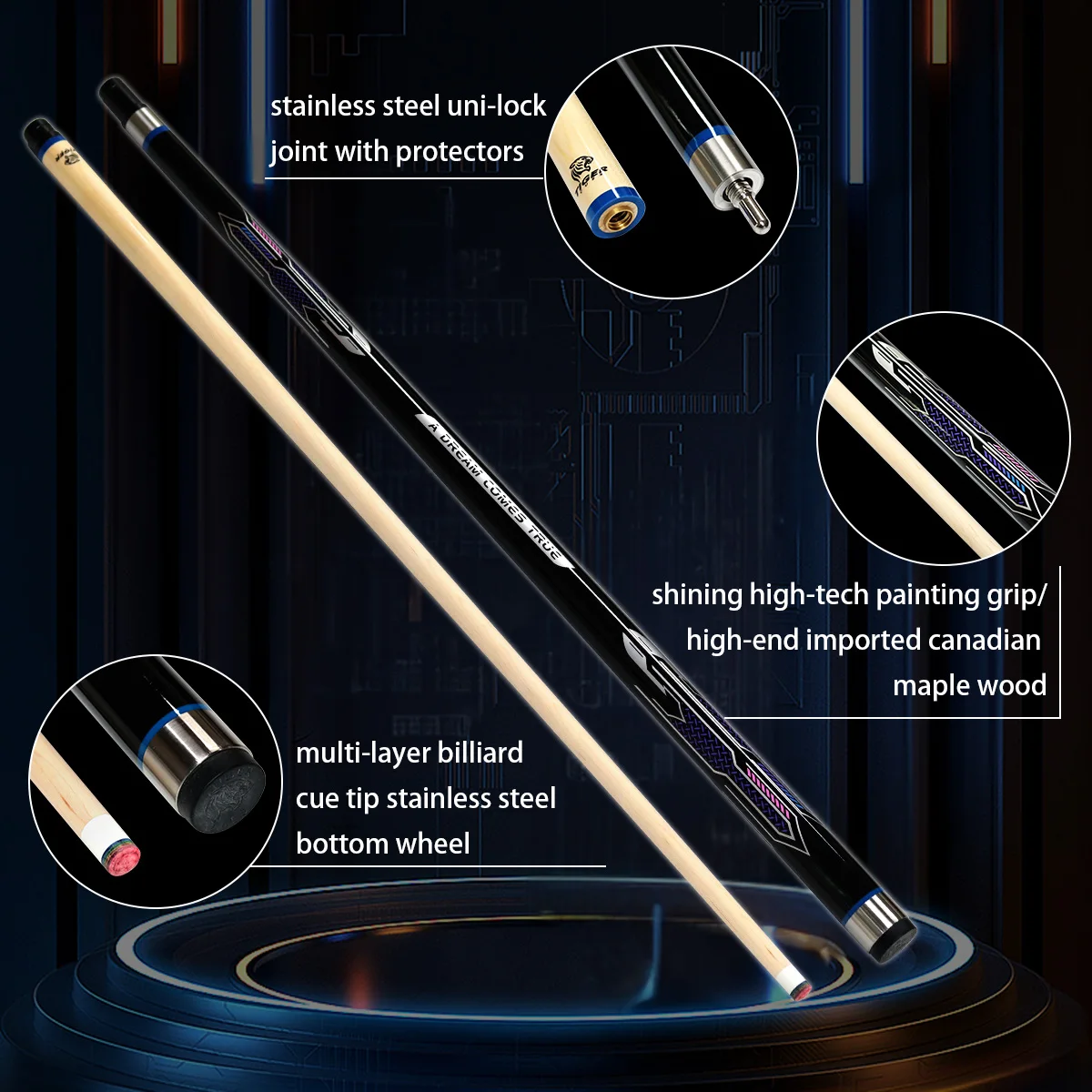 58inch 12.5mm 1/2-pc Canada Maple Wood Fast Joint Nine-ball Pool Billiard Cue Stick