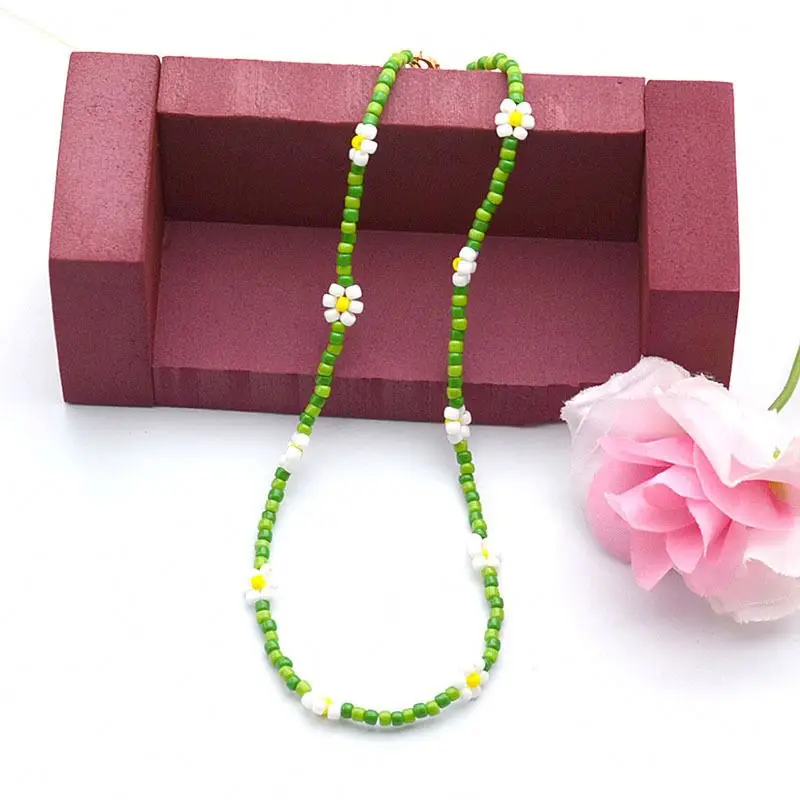 

2021 Handmade Enamel Miyuki Beads Choker Necklace Rainbow Color Daisy Flower Seed Bead Boho Necklace Jewelry for Women, Gold color