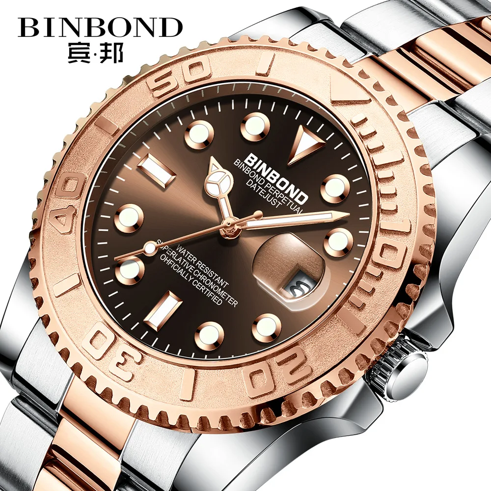 

Binbond custom watch rose gold men's Green Water Ghost series luminous waterproof men's watch sports watch