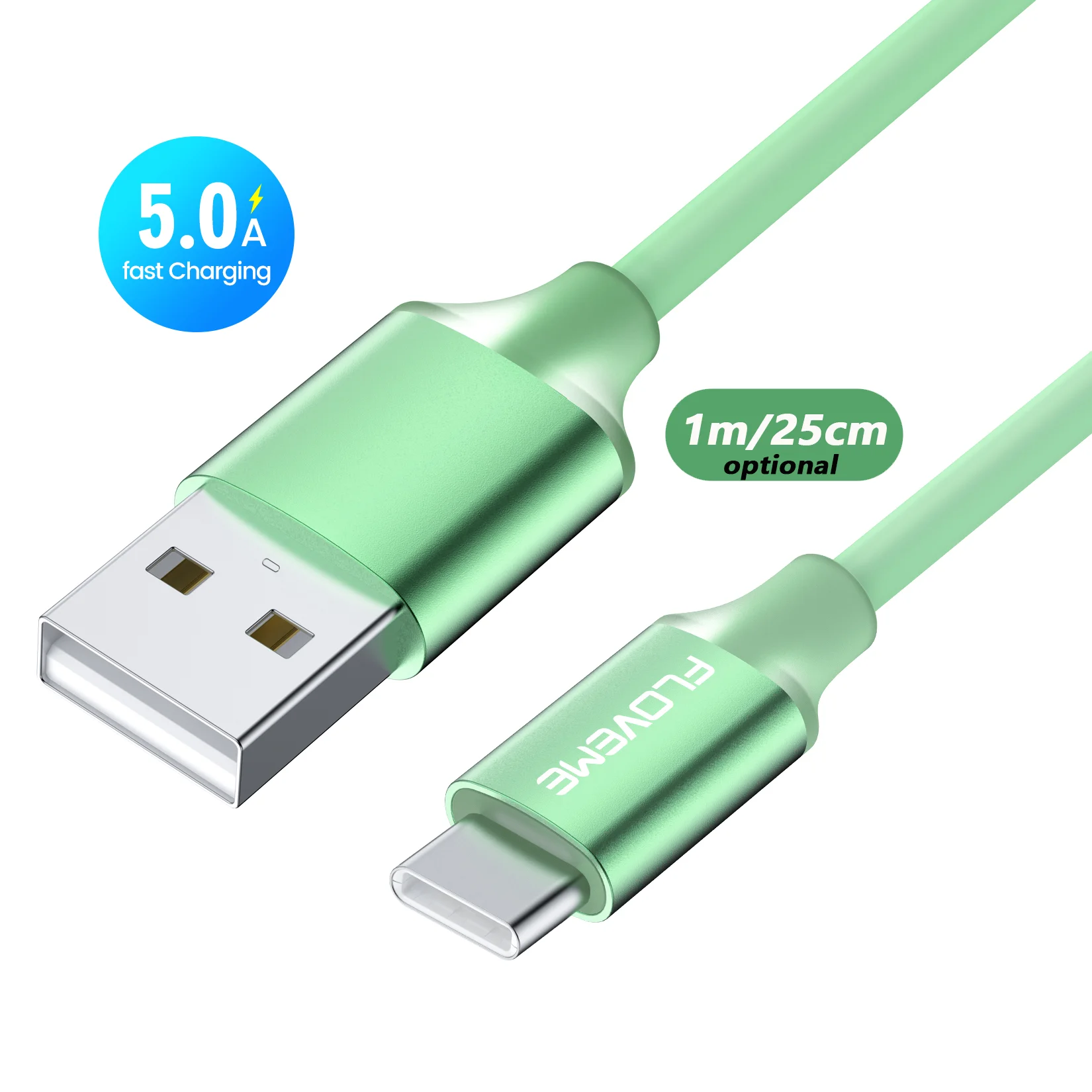 

Free Shipping 1 Sample OK FLOVEME 1m 25cm Green 5A SR Protect Fast USB Charge Cable Data Line for iphone Android Charging Cable