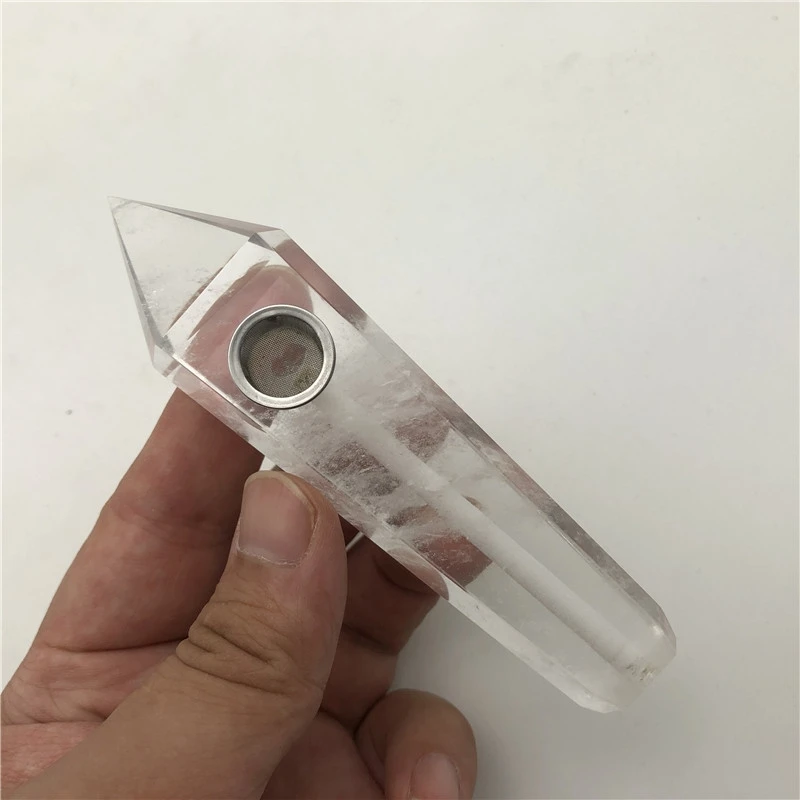 

Popular natural clear quartz crystal smoking pipes water pipe smoking, White