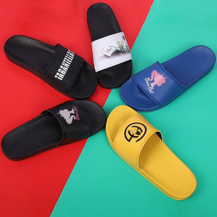 

2021 Big Size Customized Logo Rubber Shoes Man And Women Pvc Yellow Slippers Custom Slide For Slippers, 10 colors