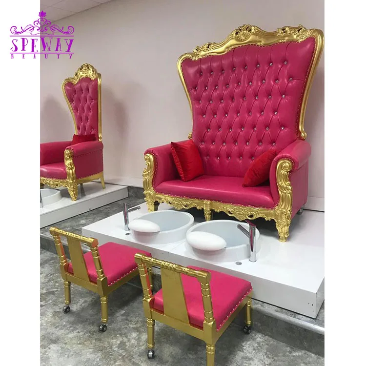 

Speway beauty hot pink cheap used salon luxury double seaters throne spa pedicures chairs with foot bath bowl, Optional