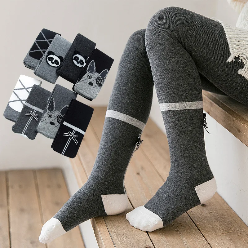 

2021 Spring Kid Girl Comfortable Pantyhose Tights / Cute Cartoon Children Custom Tights Logo Baby Girls Tights, White/pink/khaki/dark gray