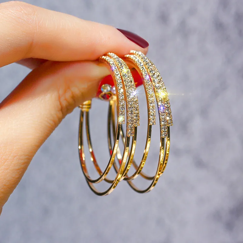 

Wholesale Silver Stud Earring 925 Sterling Rhinestone Statement Earrings Multi Layer Hoop Earring