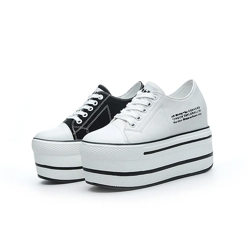 

fashion canvas casual wedge 3 inch white shoes high platform sneakers women