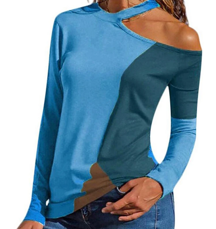 

Long sleeve stitching women's T-shirt ladies top