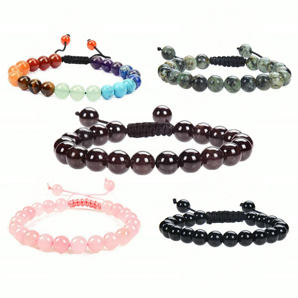 

7 Chakra Natural Gemstone Bracelets for Women Men Jewelry Handwoven Adjustable Energy Healing Yoga Natural Stone Bracelet