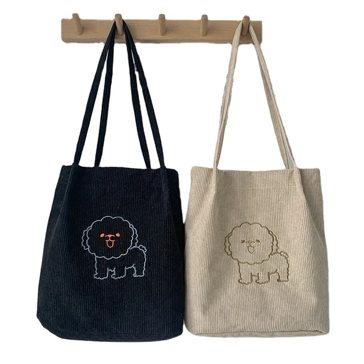

wholesale in stock ins style cartoon embroidery shoulder canvas tote custom corduroy bag for women lady, Various