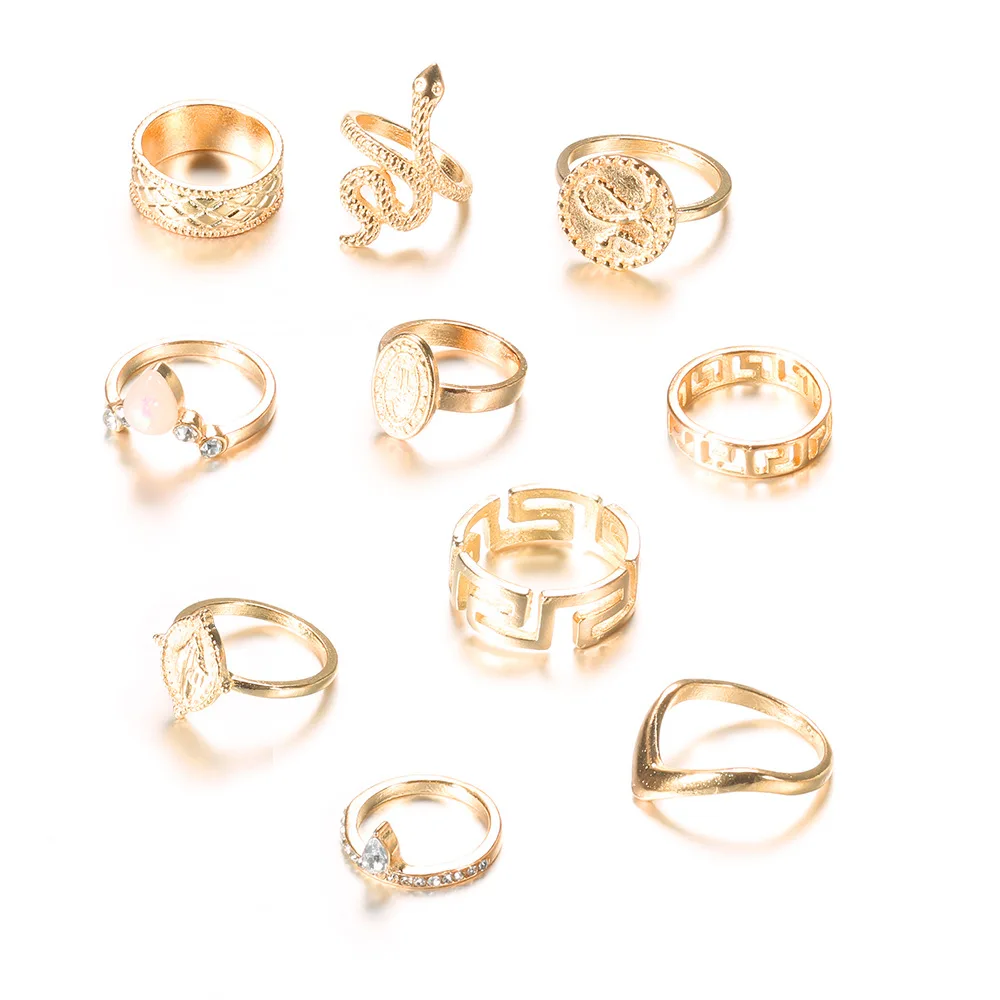

PUSHI selling fashion ring jewelry fashion gold ring carved gold snake ring set women
