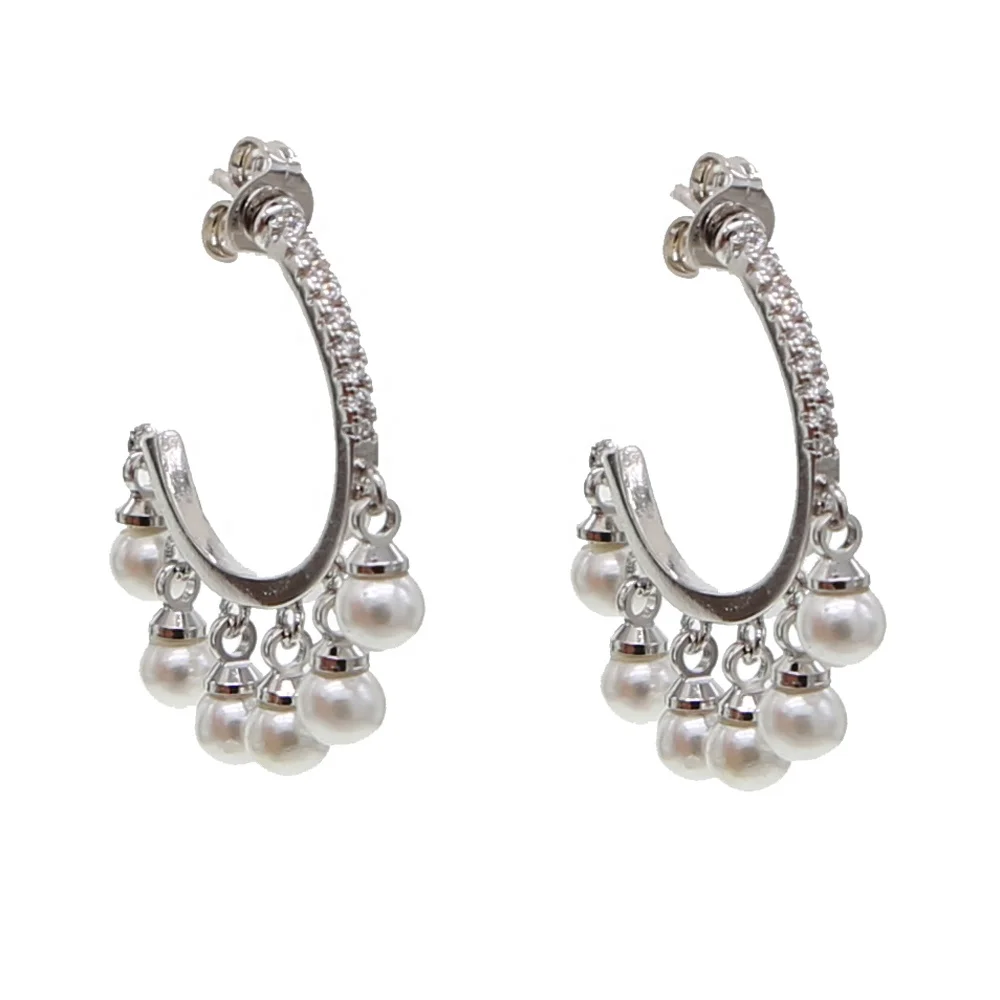 

New Design Women Hanging Earrings Pearl Beaded Baroque Geometric Circle Hoop Earring High Quality Gorgeous Created Ear Jewelry