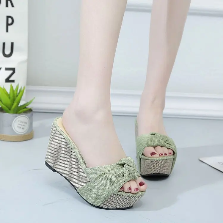 

PDEP Slippers with sloping heels for women with thick soles for women new summer platform sandals 2020, Black,yellow,green