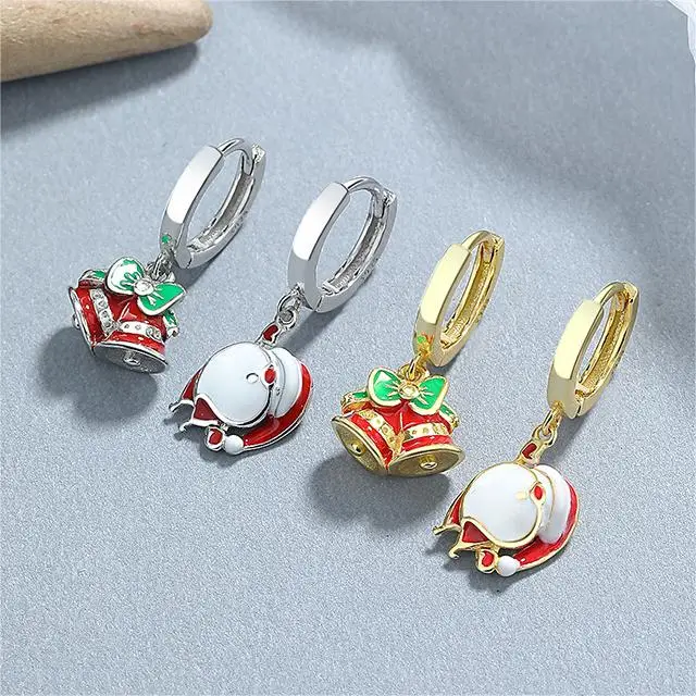 

Carline Christmas cute Santa Claus jingle bell charm hoop earrings for women 925 sterling silver holiday gifts jewelry