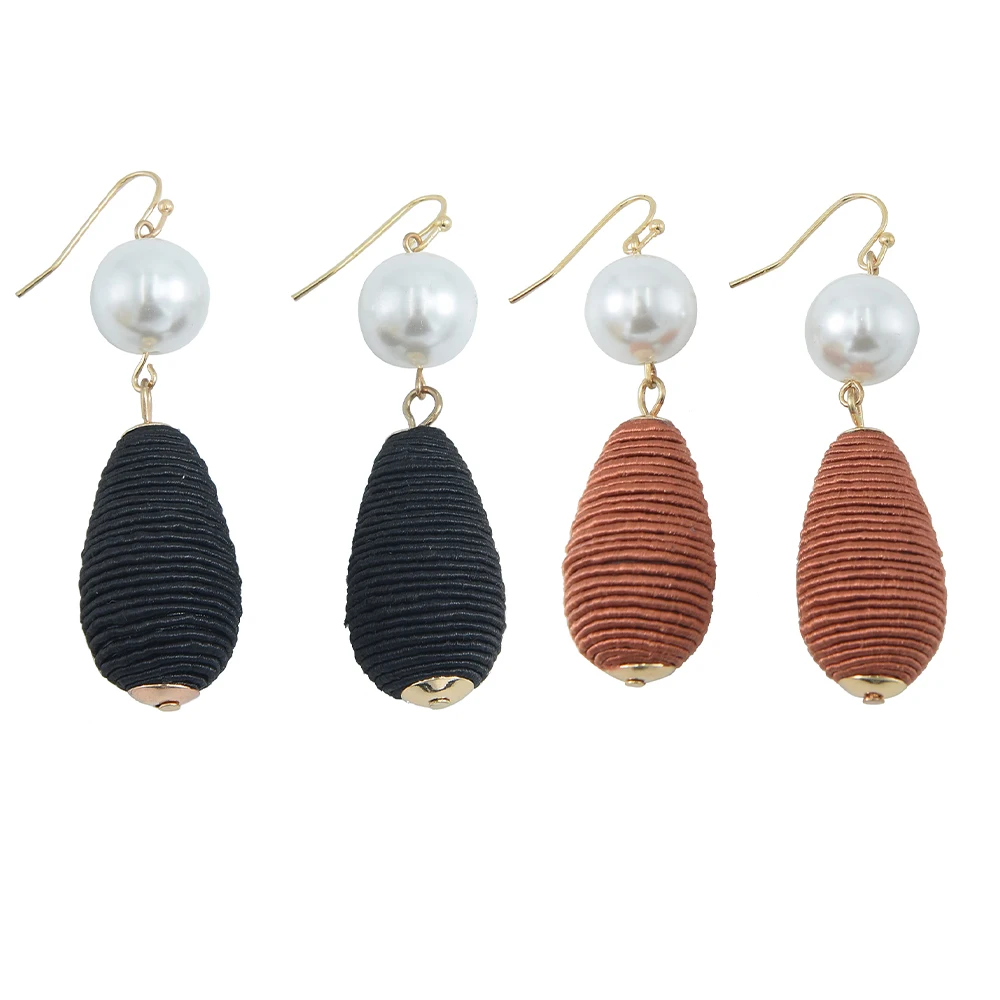 

2020 Vintage Women Winter Wear Black Brown Gold Plated Hook Pearl Drop Earrings
