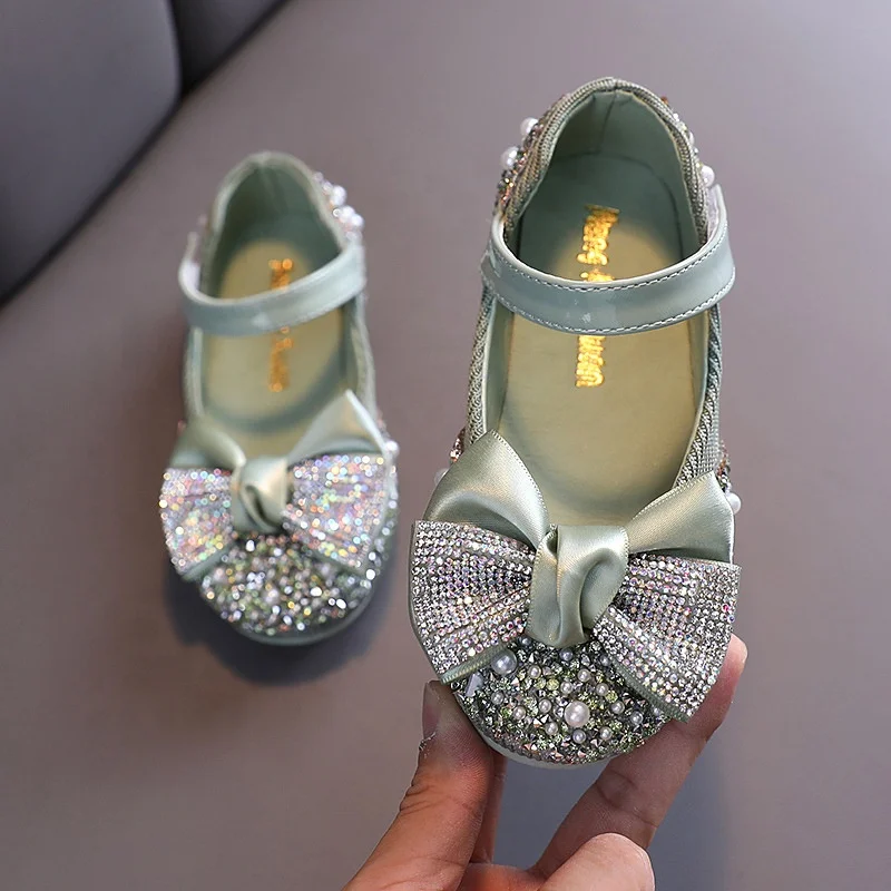 

HFX05 Rhinestone Bow Princess Dance Shoes New Design Casual Pu Leather Bling Sandals, As picture or custom