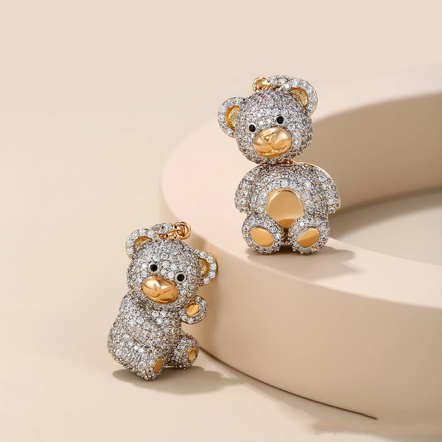 

1113 Xuping Fashion Hips Hops Jewelry Women Girls Gold Tone Bling Rhinestone Iced Out copper alloy Little Cute Bear Pendant