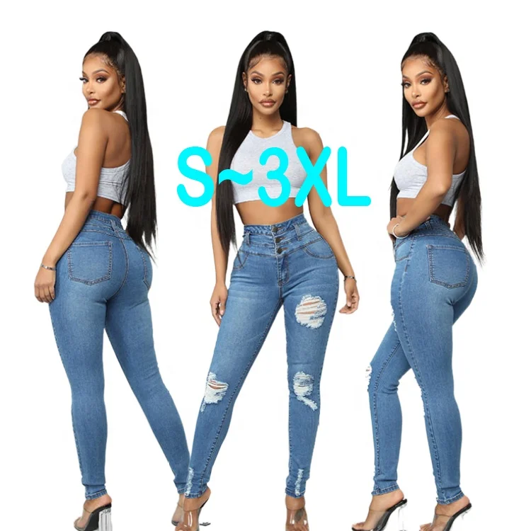 

High Waist Stretchable Damaged Woman Long Women'S Ripped Denim Pantalona Jeans Pants For Ladies Plus Size