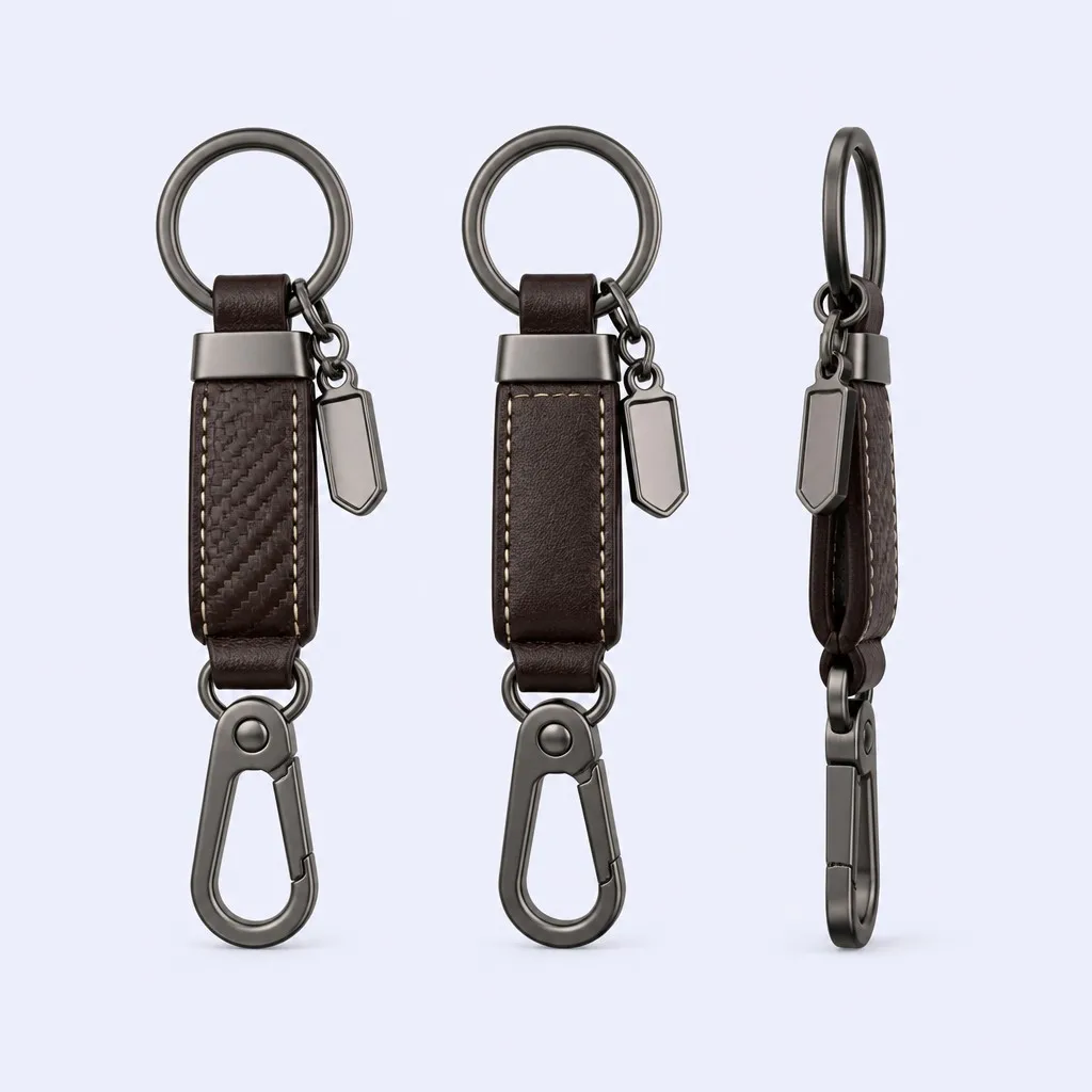 Keychain front, back and profile views