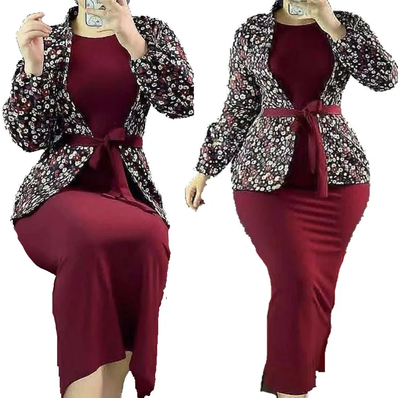 

Latest Office Ladies Ol Formal Career Dress Long Sleeve With Belt Bodycon coat with skirt, As showed