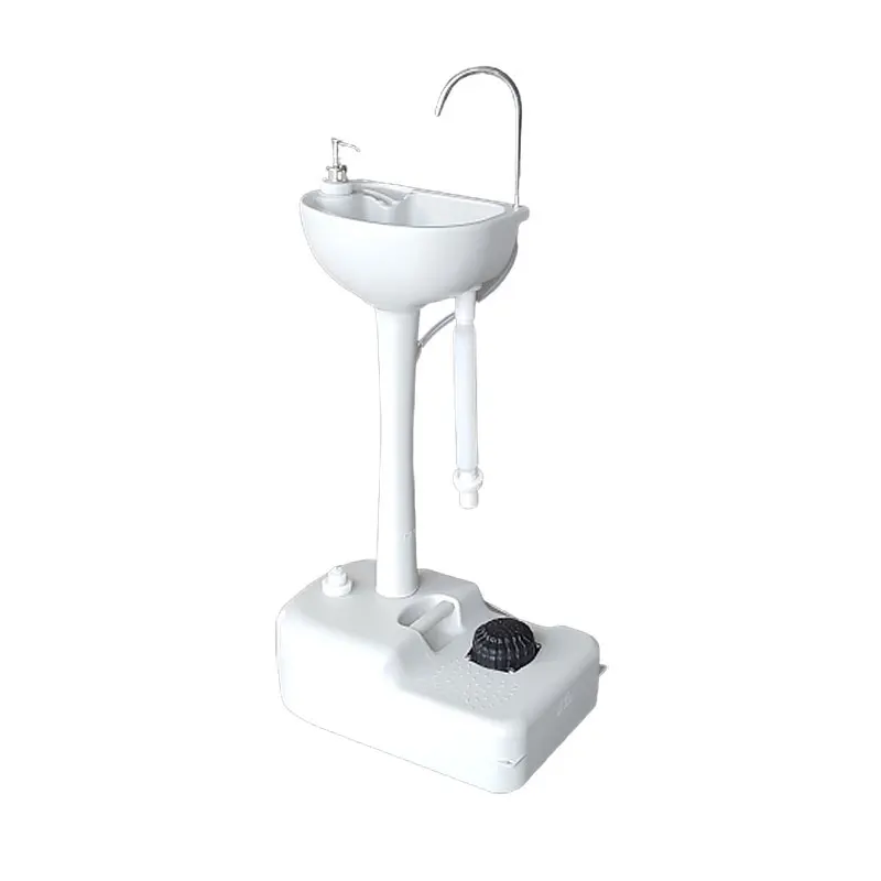 

Portable Camping Sink with Towel Holder & Soap Dispenser Pedal Faucet-17L Capacity Hand Wash Pedestal Basin Stand Rolling Wheels