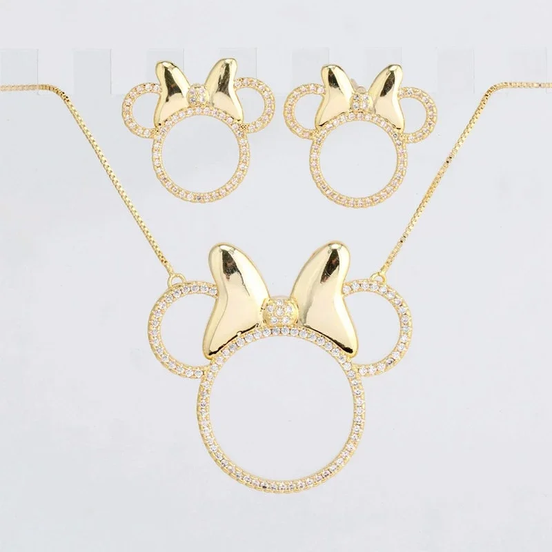 

Wuzhou LS Jewelry wholesale fashion kids jewelry set gold plated cute living animal Mickey Mouse earring and pendant