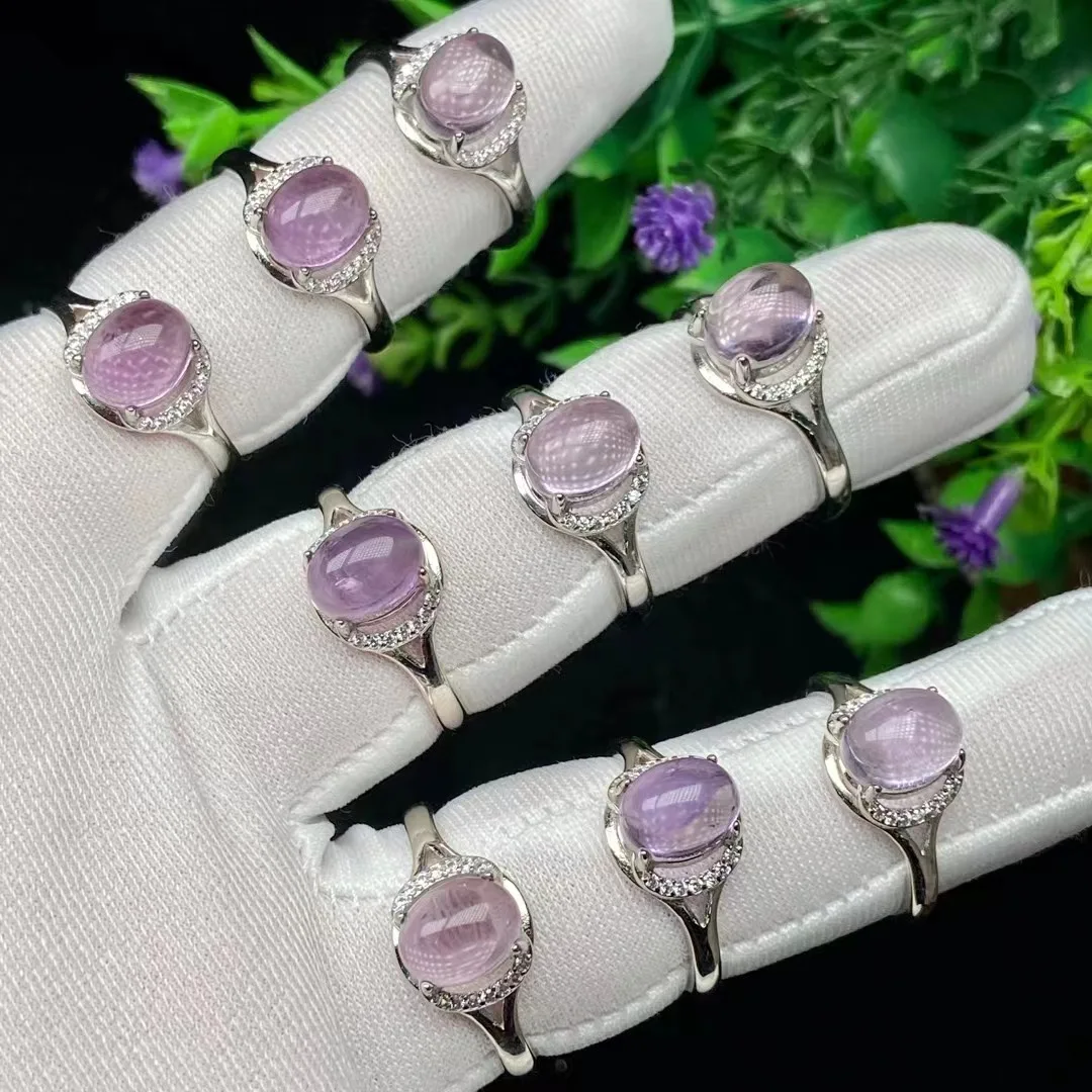 

Stainless Steel Natural Stone Amethyst Diamond Ring for Women Crystal Quartz Gemstone Adjustable opening ring Jewelry