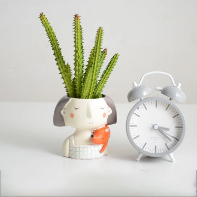 

P593 Home Decor handicrafts Craft resin girl Flower Planter European Style Succulent Plants Mini Cactus Flower Pot, Color