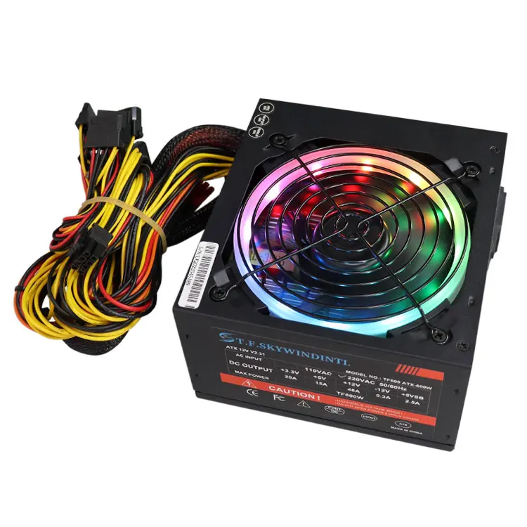 

600W pc Power Supply with RGB PSU gold Silent Fan ATX 24pin 600w PC Power Supply 600w