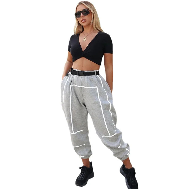 

2021 spring and summer new style reflective striped trousers sports casual trousers women